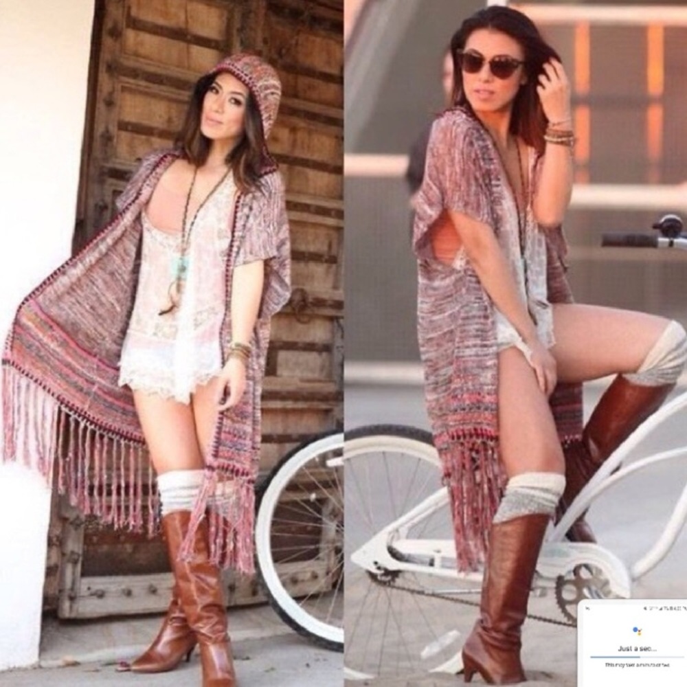 EUCFREE PEOPLE FRINGE KIMONO SPACEDYE L